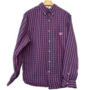 Chaps Mens Plaid Button Down Shirt Large Stretch Easy Care‎ Casual